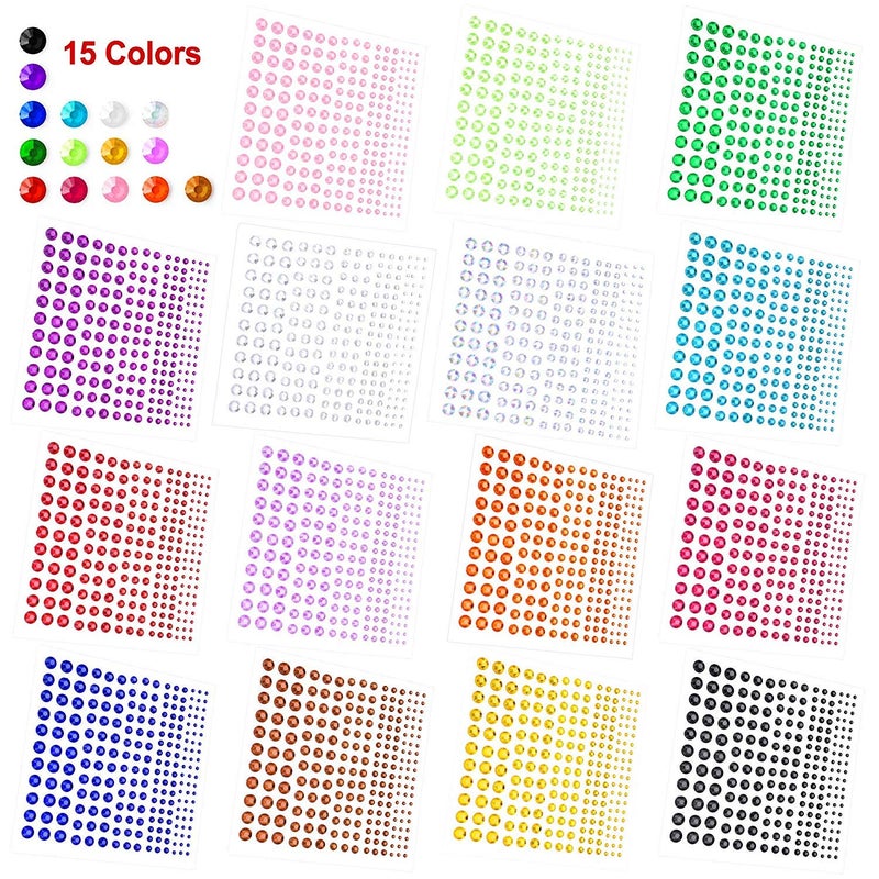 PHOGARY Self-Adhesive Rhinestone Sticker 3375 Pieces Crystal in 5 Size 15 Colors Bling Craft Jewels Gem Stickers for Crafts, Body, DIY Nails, Festival, Carnival, Makeup - Image 4